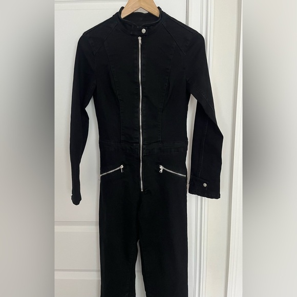 ZARA long sleeve black zip up denim jumpsuit Sz. S NWOT - Picture 4 of 14